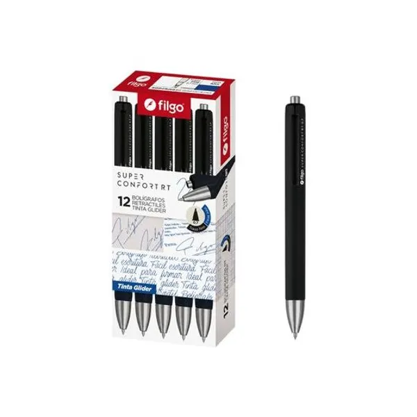 Bolígrafo retractil glider super confort 1.0 mm negro caja x12 Filgo
