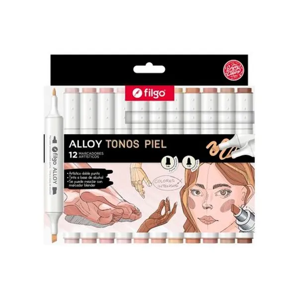Marcador doble punta tonos piel alloy x12 allym