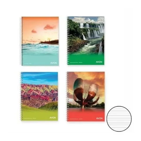 Cuaderno 22x29 cm rayado tapa flexible con espiral 84 hojas modelos surtidos avon