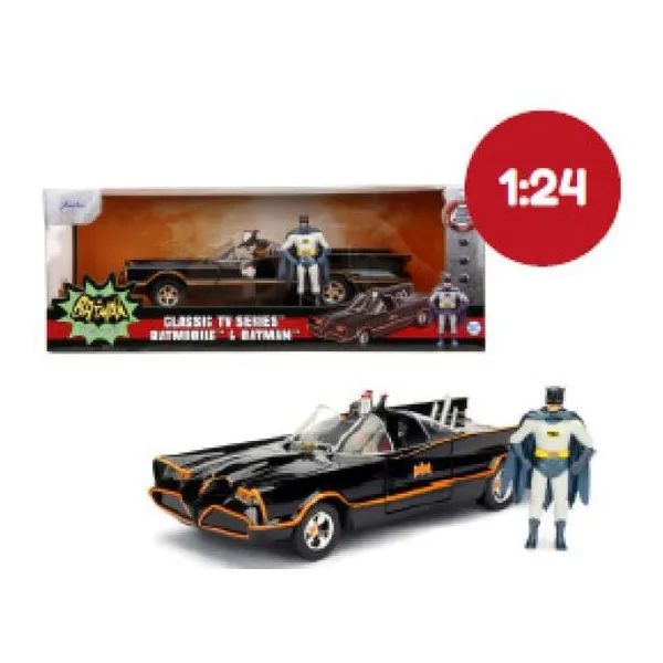 Jada - auto escala 1:24 batmobile 1966 classic con figura de batman & robin 6 cm