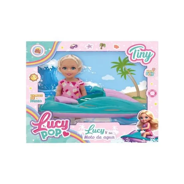 Muñeca mini lucy pop y su lancha en caja 17.5x13.5x6.5 cm