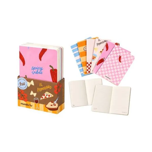 Set de libretas 9.5x14.8 cm rayada/lisa/punteada 32h x6 il pomodoro mundo fw