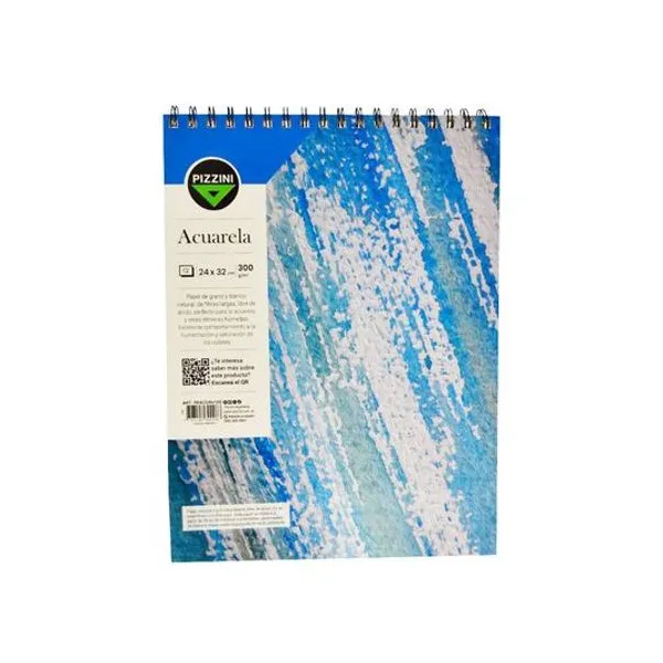 Block de dibujo 24x32 cm para acuarela 300 g 12 hojas con espiral Pizzini - peacuax12g