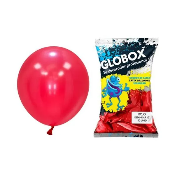 Globo 12" liso estandar rojo bolsa x50 globox