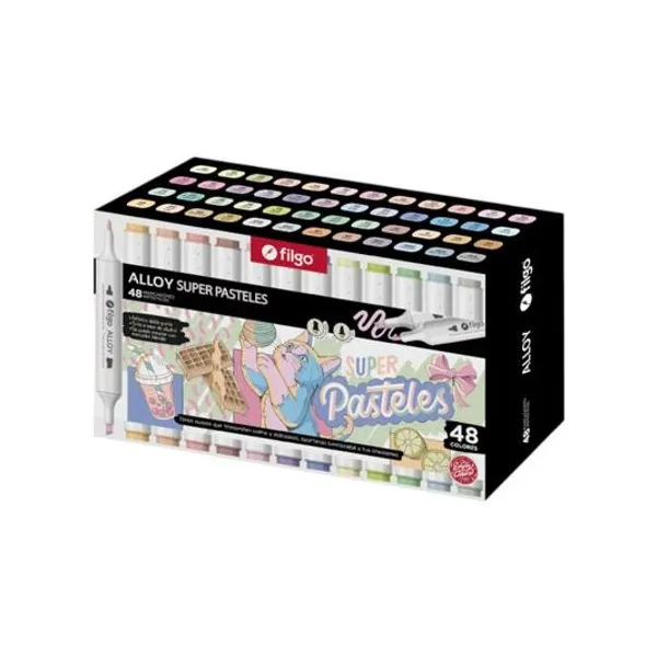 Marcador doble punta tonos super pasteles alloy en caja x48 unidades Filgo - allym