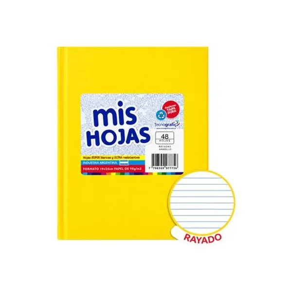Cuaderno 19x24 rayado 48 hojas tapa dura amarillo araña mis hojas