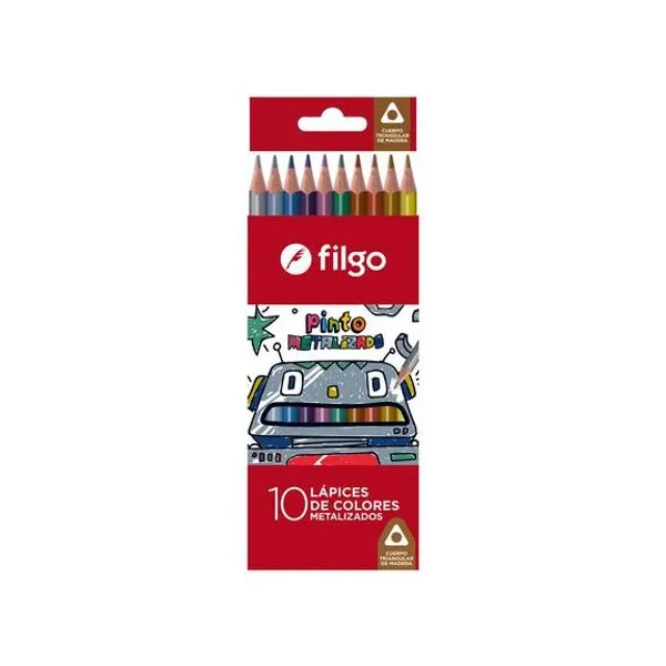 Lápiz de color largo metal madera Pinto caja x10 Filgo -