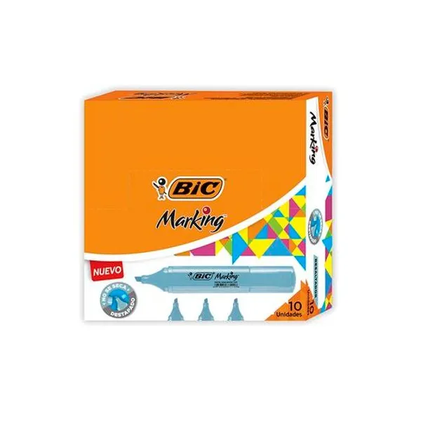 Resaltador chato turquesa pastel caja x10 unidades BIC -