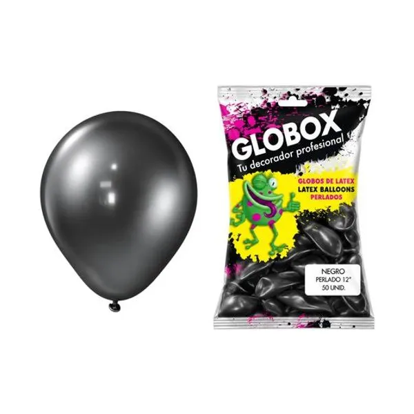 Globo 12" perlado negro bolsa x50 globox