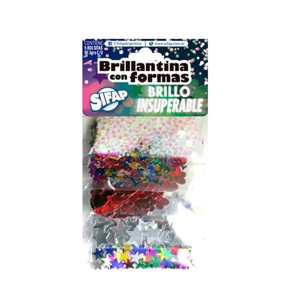 Brillantina Sifap con formas brillo insuperable x5 sobres