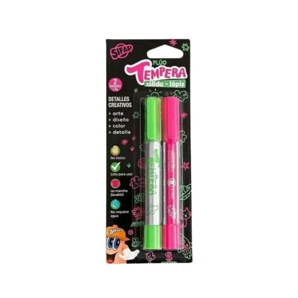 Témpera solida Sifap lápiz x2 unid.fluo rosa y verde
