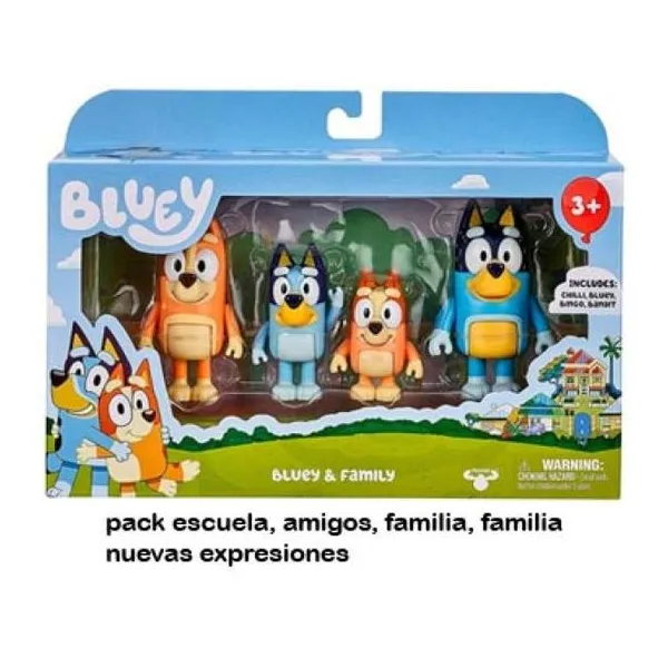 Bluey 4 figure pack. halloween, wedding, family trip y blue