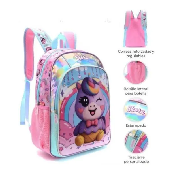 Mochila 16" teen kawaii unicornio helado termoformado
