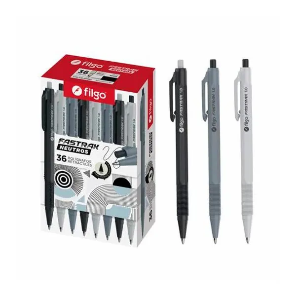 Bolígrafo retractil 1 mm tinta negra fastrack neutros caja x36 unidades Filgo