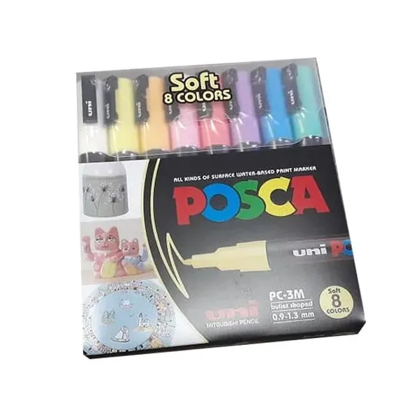 Marcadores Uni posca al agua para fina est.x 8 col.pasteles