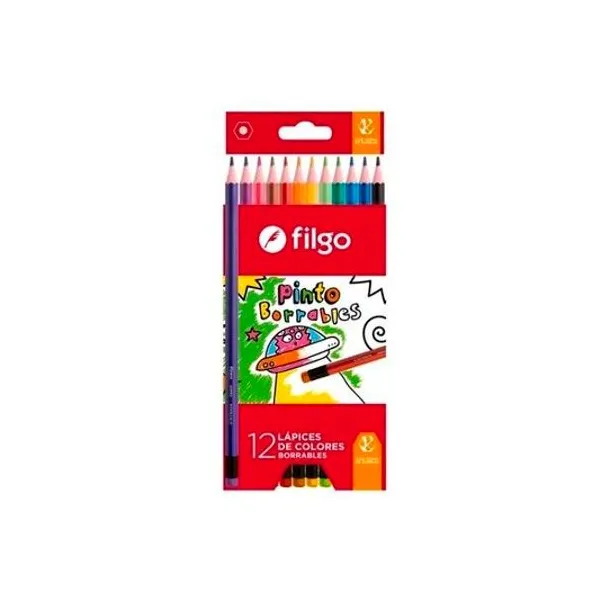 Lápiz de color largo borrable Pinto caja x12 Filgo