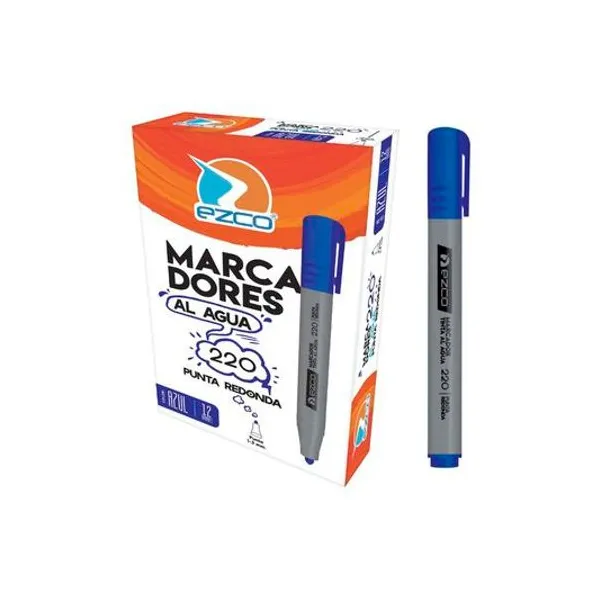 Marcador al agua punta redonda 220 azul x12