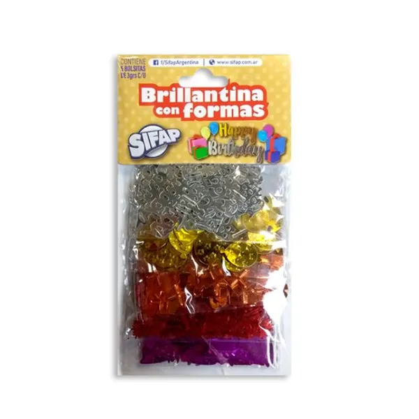 Brillantina Sifap con formas happy birthday x5 sobres