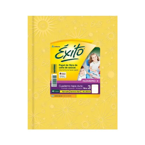 Cuaderno tapa dura Éxito 3 forr.19x23,5 x48 hs.ray.amarillo