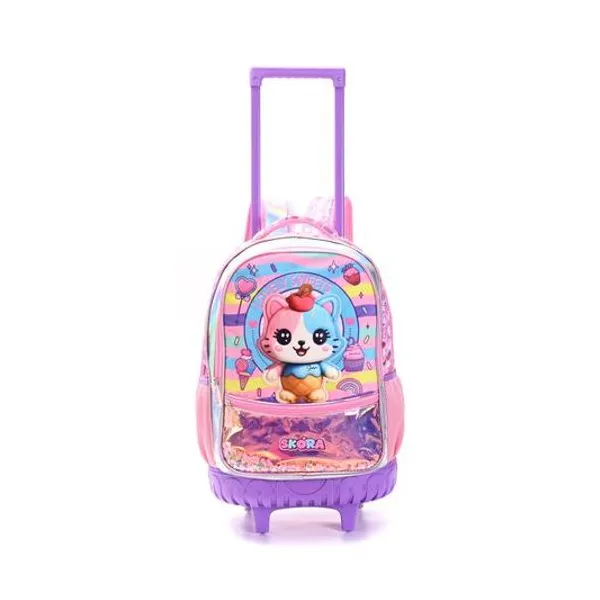 Mochila 16" con carro think happy gatito helado 3d Skora