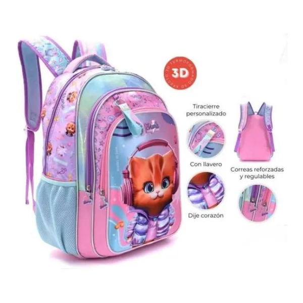 Mochila 18" think happy pets flama termoformada con llavero 32 x45 x15