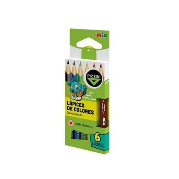 Lápiz de color triangular caja x6 cortos Pizzini -