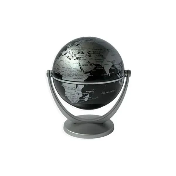 Globo terraqueo politico base plástica negro/plata 10 cm
