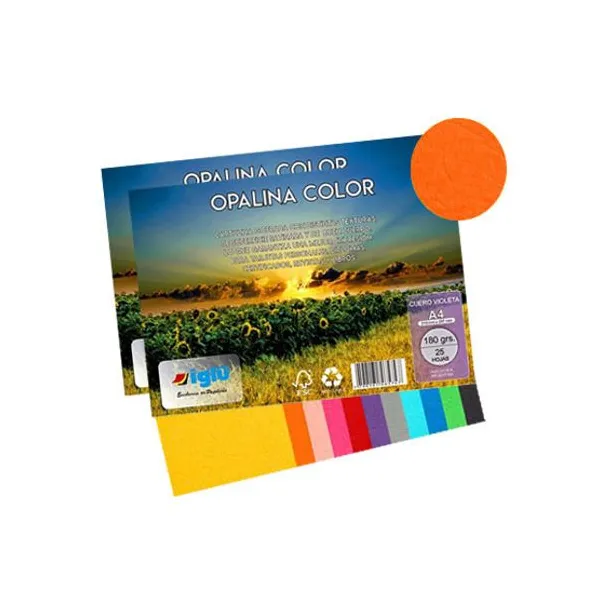 Papel iglu opalina cuero naranja tamaño a4 180 g x25 hs
