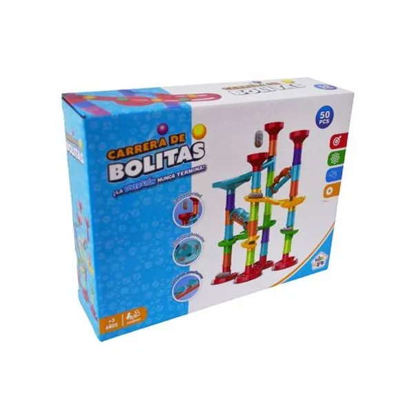 Laberinto carrera de bolitas 50 piezas en caja 24.5x19x6.5 cm