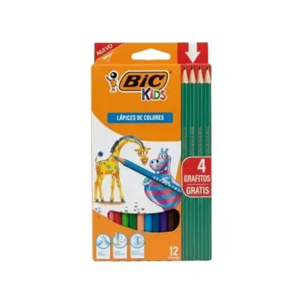 Lápices de colores BIC kids x12 unid.largos + 4 grafitos
