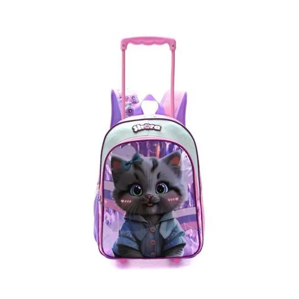 Mochila 16" con carro pets gatita gris Skora