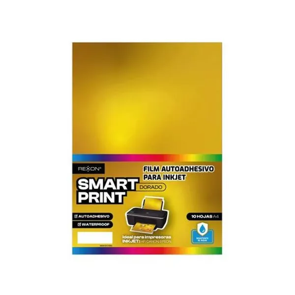 Film autoadhesivo para inkjet a4 dorado x10 hojas rexon
