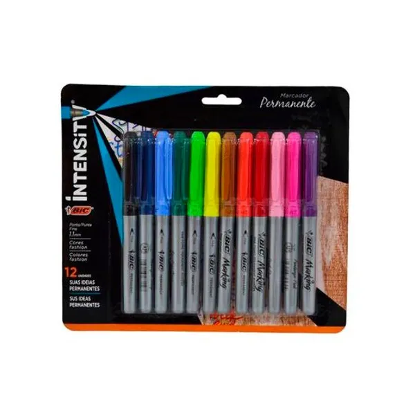 Marcador permanente 1.1 mm grip surtido x12 BIC