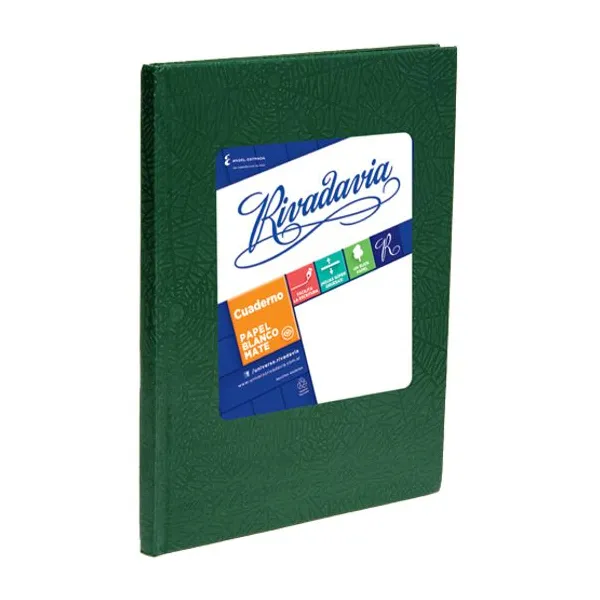 Cuaderno tapa dura Rivadavia forr. x50 hs.ray. verde
