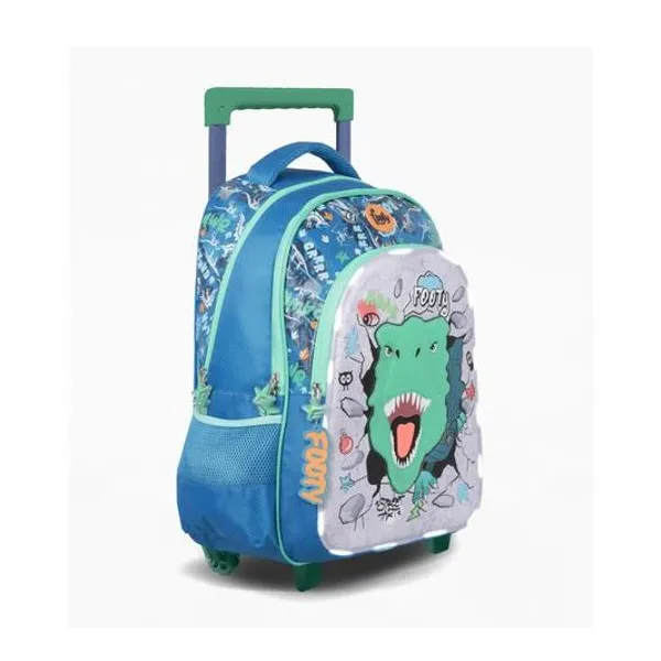 Mochila 18" con carro dino glow con luz led x unidad colores surtidos footy