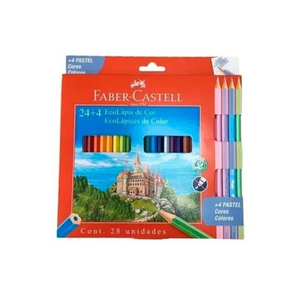 Lápices de colores Faber-Castell largos x24 unid.+ 4 col.pastel