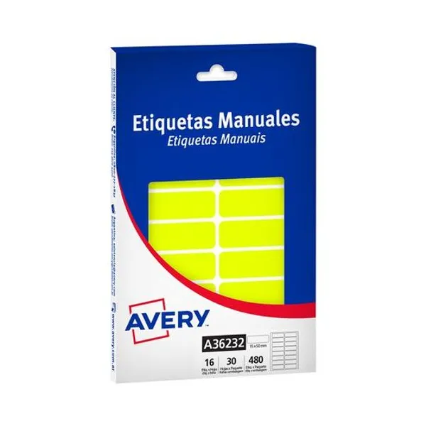Etiquetas ueta autoadhesiva fluo amarillo 15x50 mm caja 16 unidades x30 hojas avery
