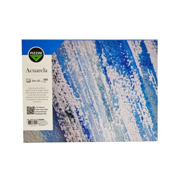 Block de dibujo 24x32 cm para acuarela 300 g 12 hojas emblocado Pizzini - pbacuax12g