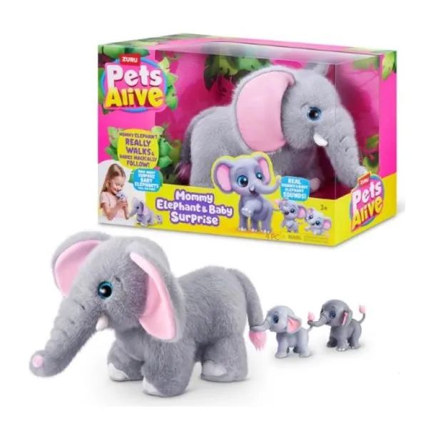 Alive pets mamá elefante y bebés interactivo sorpresa- siguen a la madre