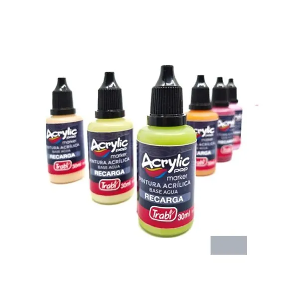 Tinta trabi para marcador acrylic pop al agua 30 mlplata