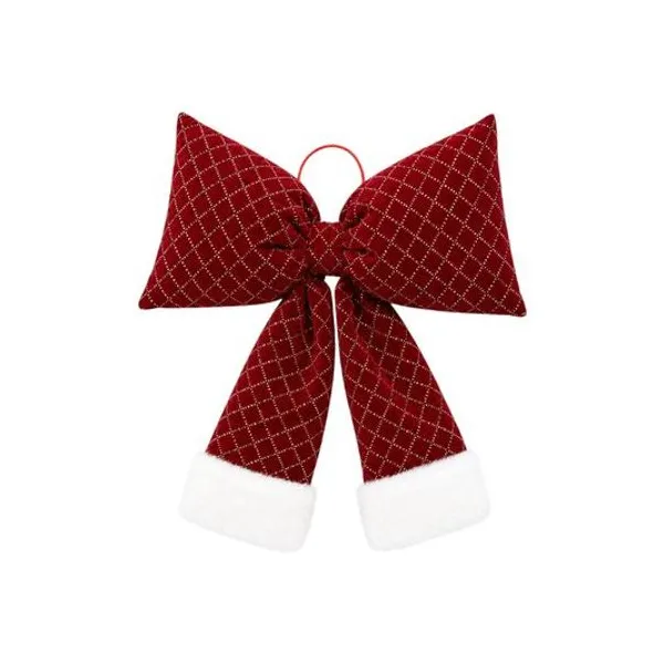 Moño de terciopelo bordo con cuadrille dorado 20 cm x1