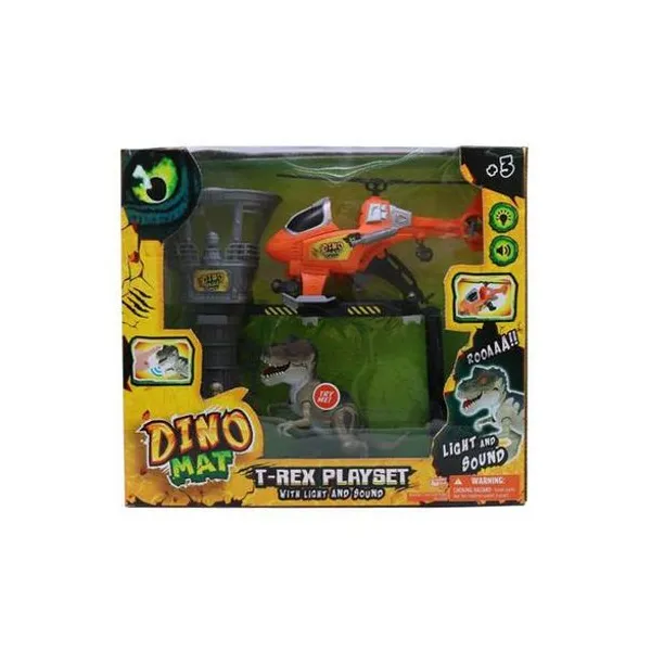 Set dinomat t-rex con helicóptero luz y sonido 38x34- ik