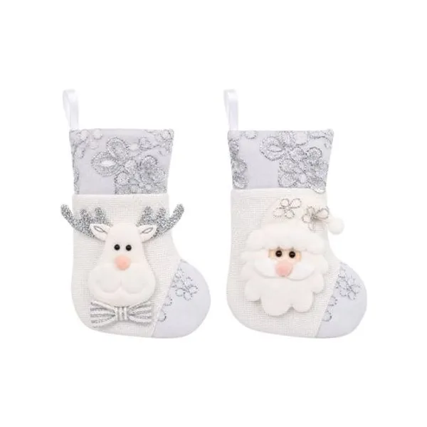 Set x12 botas plateada con papá noel y reno 10x17 cm