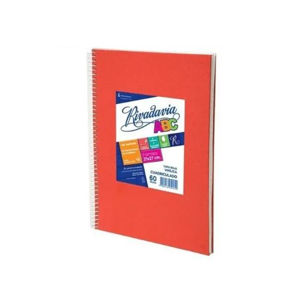 Cuaderno espiral a4 Rivadavia abc vinílico 60 hs.cuadro rojo