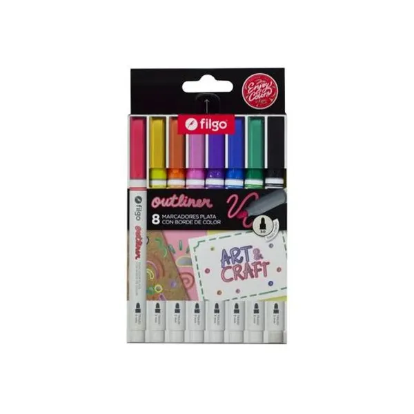 Marcador outliner 3.0 mm plata borde color caja x8 unidades Filgo - outlm