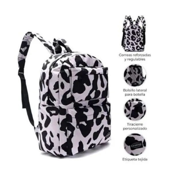 Mochila goodpak 2 bolsillos delanteros animal print negro 43 x30 x17, 17