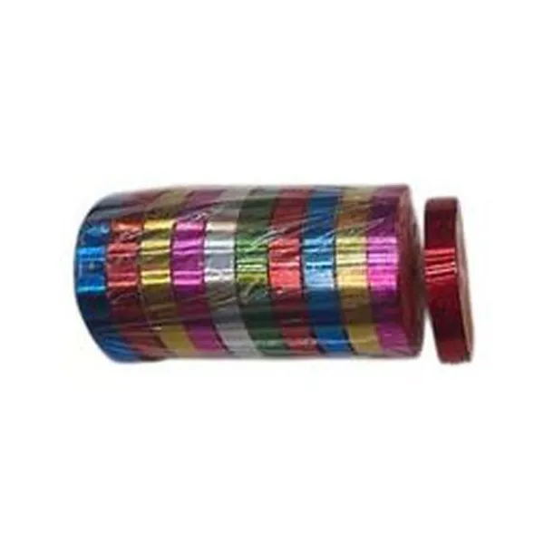 Cinta para regalo holografica 16mmx7 mts x10 rollos en bolsa