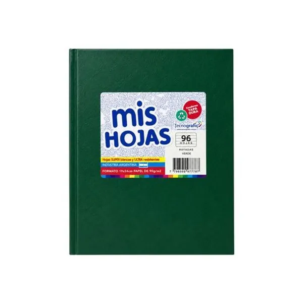 Cuaderno 19x24 rayado 96h tapa dura verde araña mis hojas