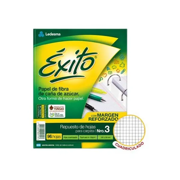 Repuesto carta cuadriculado 96h m/reforzado Éxito