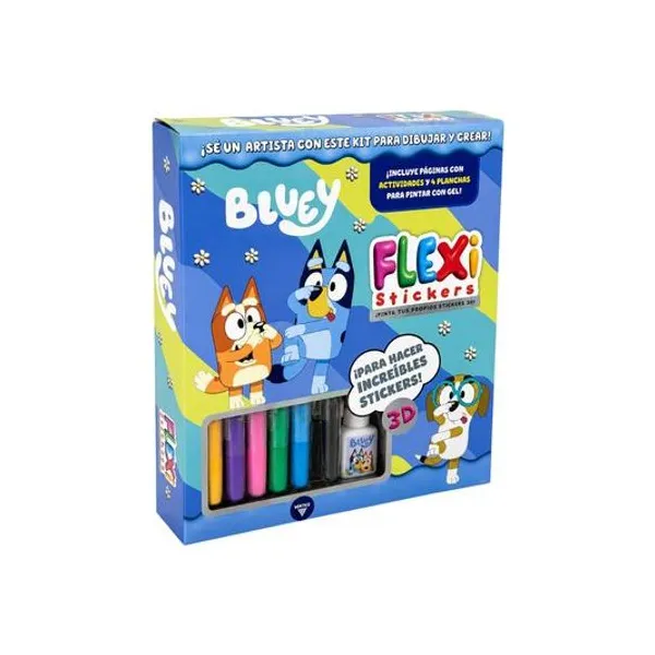 Set de Arte flexi stickers con pintura gel Bluey en caja 21x25 cm